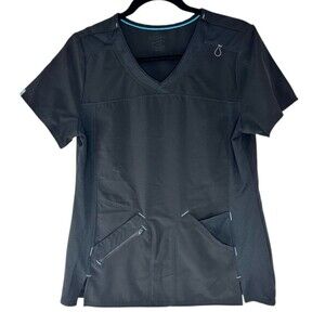Scrubstar Women’s Black Scrub Top Small Nursing Medical Uniform Zip Pocket Mesh